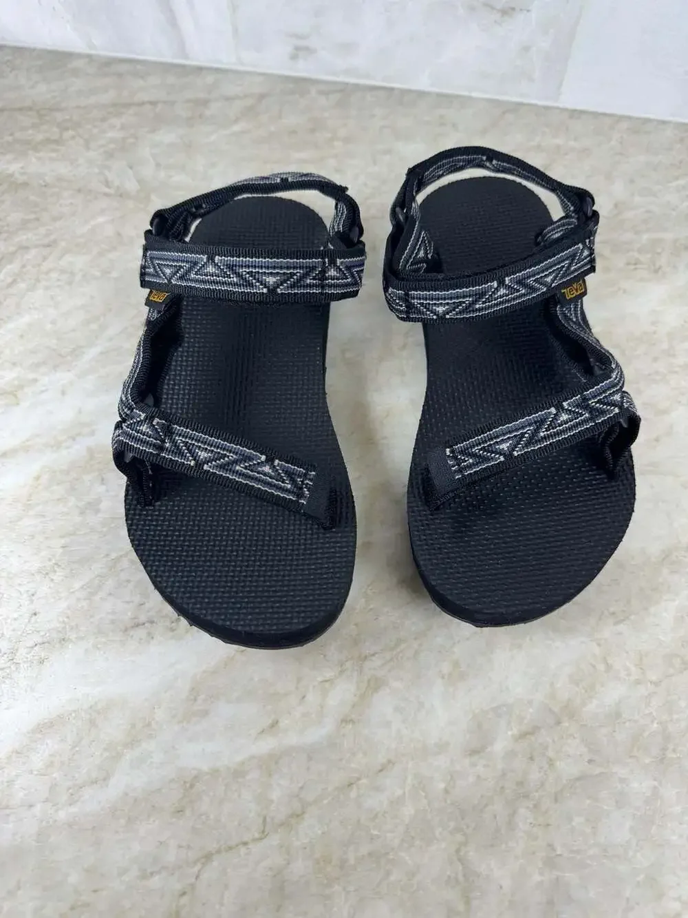 Teva Original Universal Kids K3 Sport Sandals Black Gray Geometric Hook & Loop